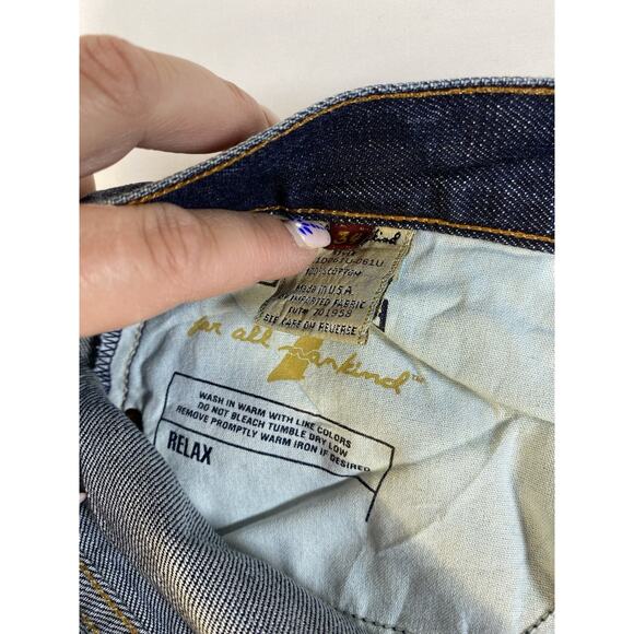 7 FOR ALL MANKIND Relaxed Straight Distressed Stone Wash Blue Jeans. 34x33 - Picture 8 of 11